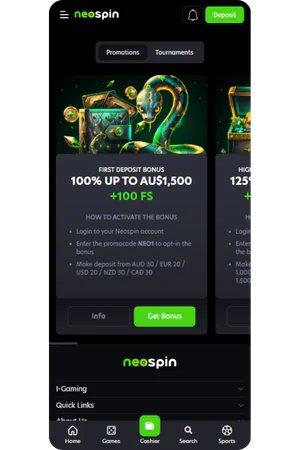 Neospin Casino bonus promotions