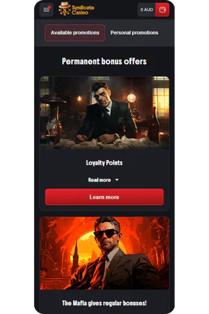 Syndicate Casino bonus section