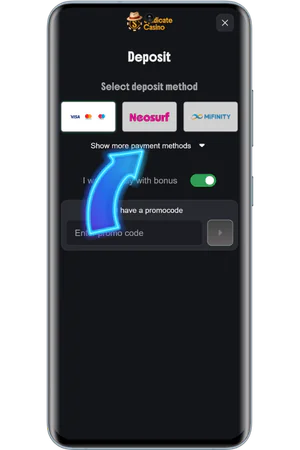 Syndicate Casino deposit screen with bonus selection