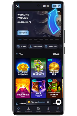 Slot Lounge Casino registration button homepage
