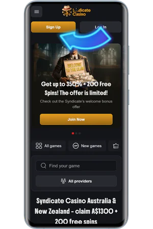 Syndicate Casino registration button homepage