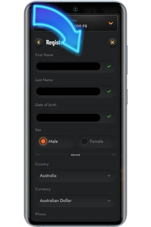 Casino registration form fields