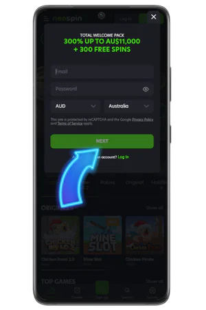 Neospin Casino registration form fields