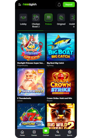 Neospin Casino game lobby