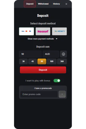 Syndicate Casino deposit window