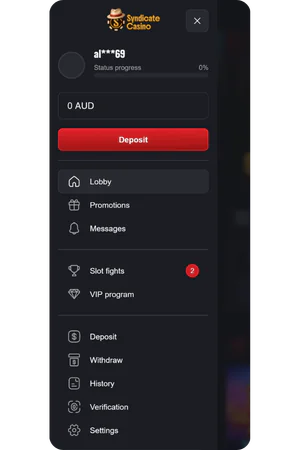 Syndicate Casino navigation menu