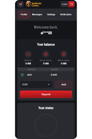 Syndicate Casino account section