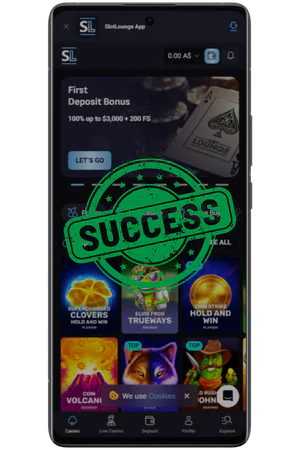 Slot Lounge Casino successful registration confirmation