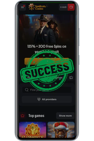 Syndicate Casino successful registration confirmation