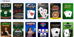 Casino table games including blackjack, roulette, and baccarat